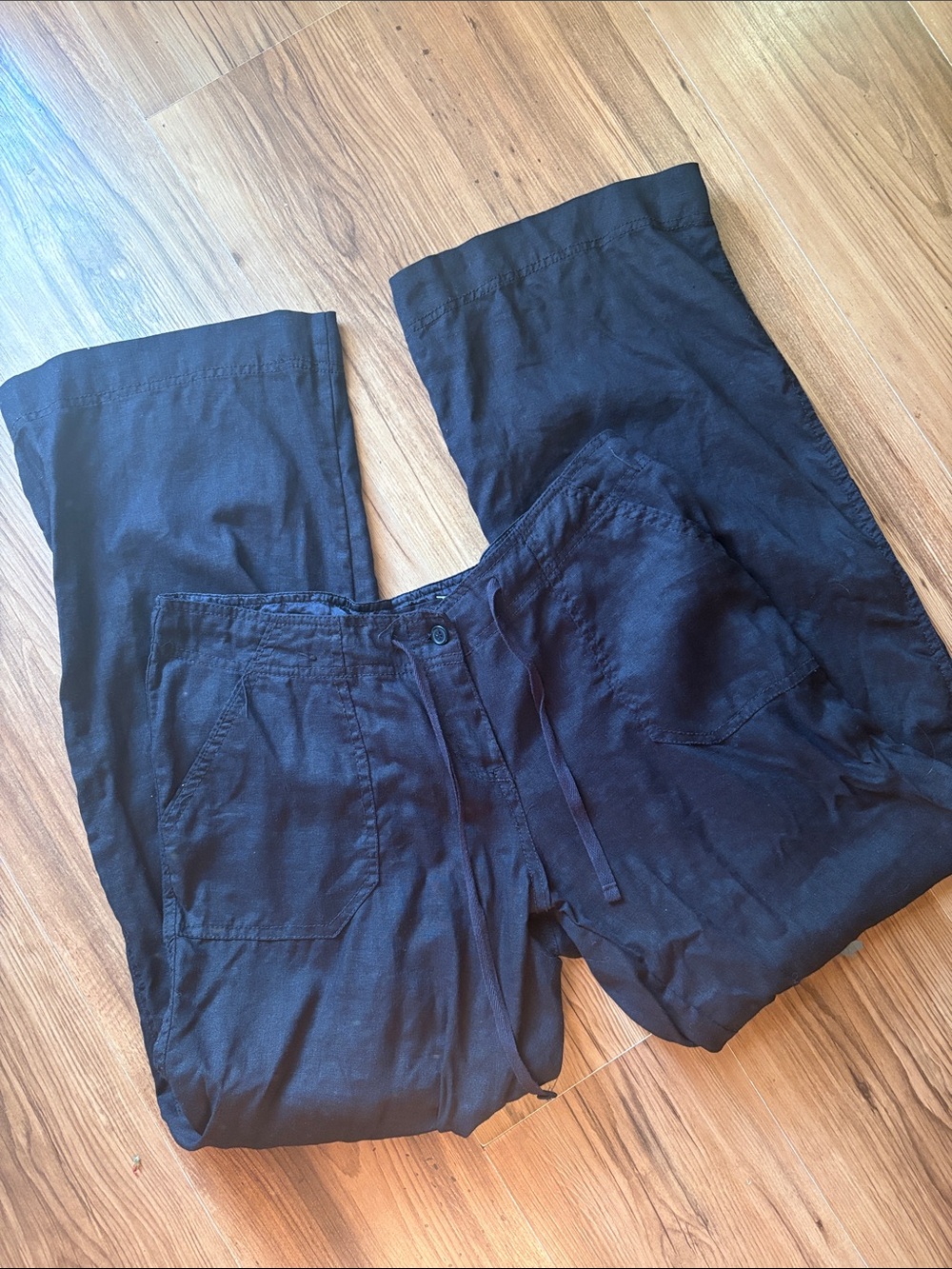 Atmosphere 100% linen Blue Wide-Leg Drawstring Pants